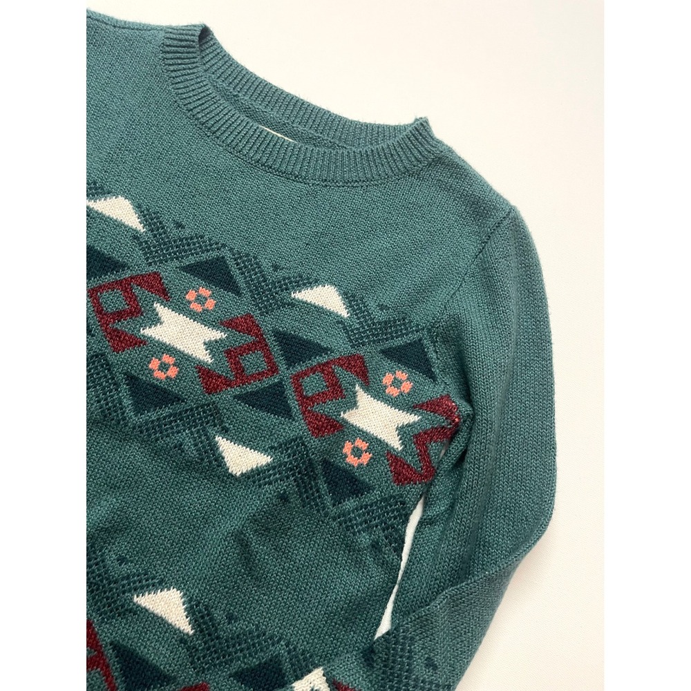 Hollister Womens XS Teal Green Fair Isle Geometric Knit Crewneck Sweater Y2K 432